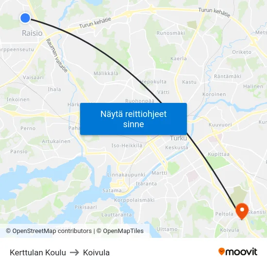 Kerttulan Koulu to Koivula map
