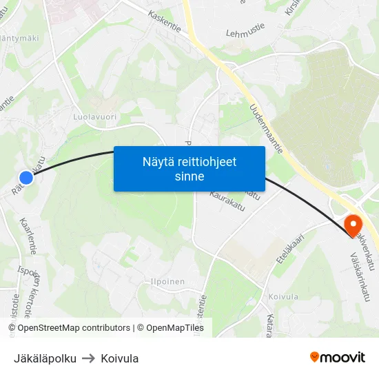 Jäkäläpolku to Koivula map