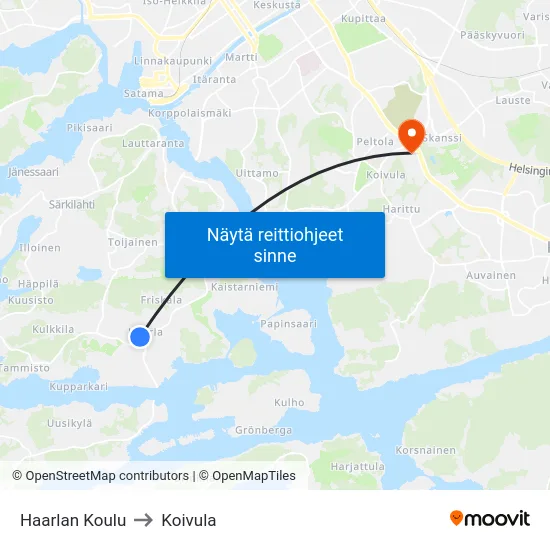 Haarlan Koulu to Koivula map