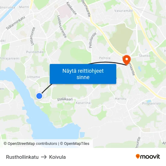 Rusthollinkatu to Koivula map
