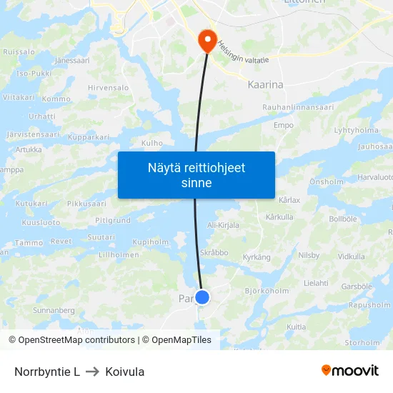Norrbyntie L to Koivula map
