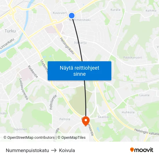 Nummenpuistokatu to Koivula map