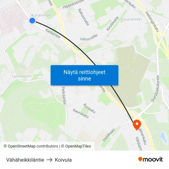 Vähäheikkiläntie to Koivula map