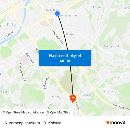 Nummenpuistokatu to Koivula map