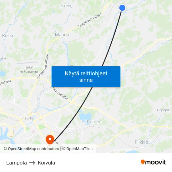Lampola to Koivula map