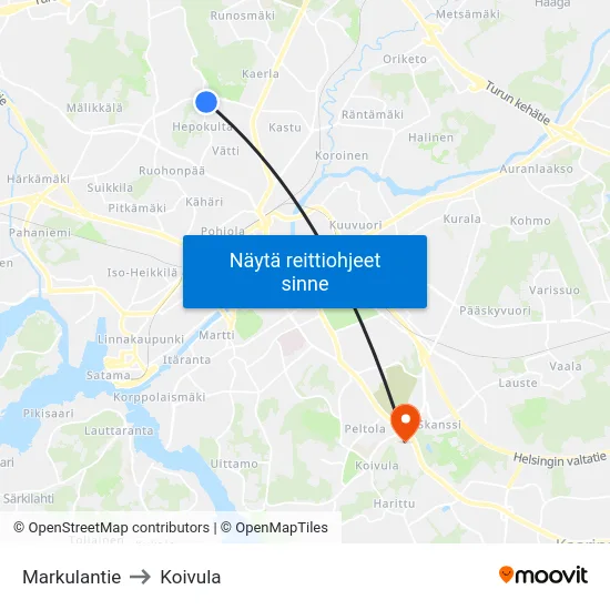 Markulantie to Koivula map