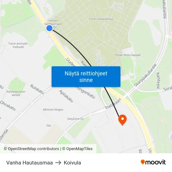 Vanha Hautausmaa to Koivula map