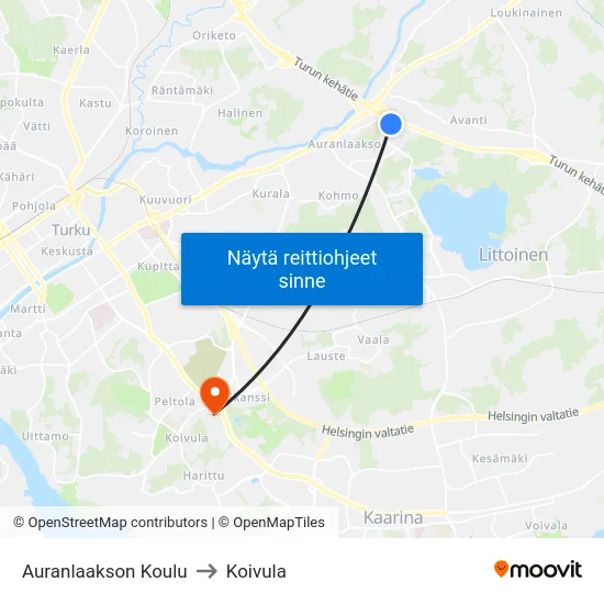 Auranlaakson Koulu to Koivula map