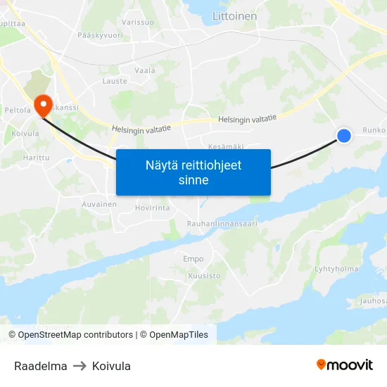 Raadelma to Koivula map
