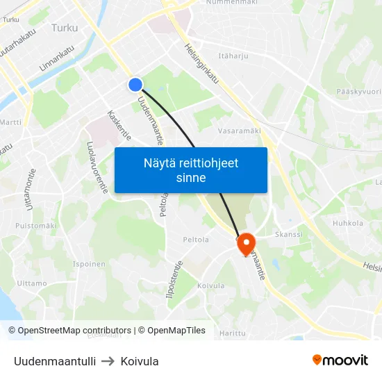Uudenmaantulli to Koivula map