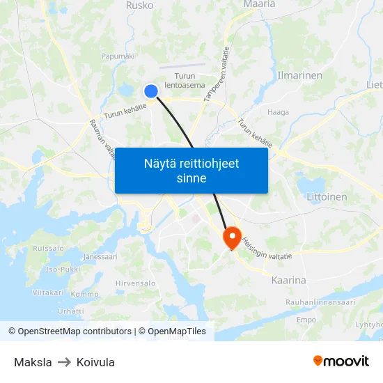 Maksla to Koivula map