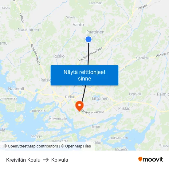 Kreivilän Koulu to Koivula map
