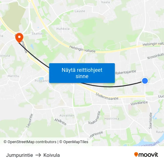 Jumpurintie to Koivula map