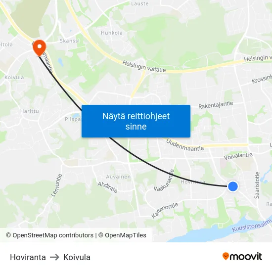 Hoviranta to Koivula map