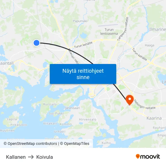 Kallanen to Koivula map