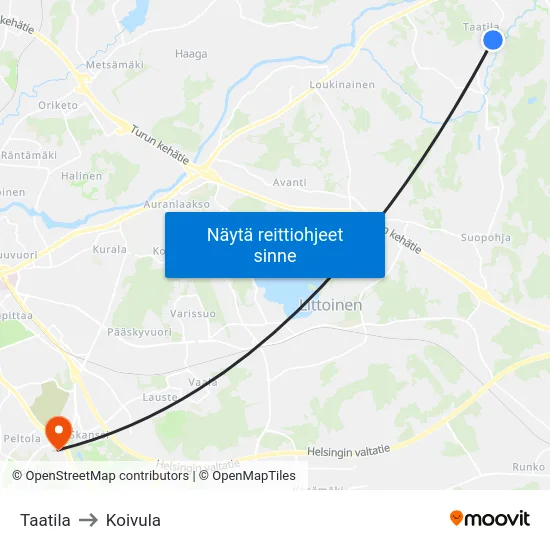 Taatila to Koivula map