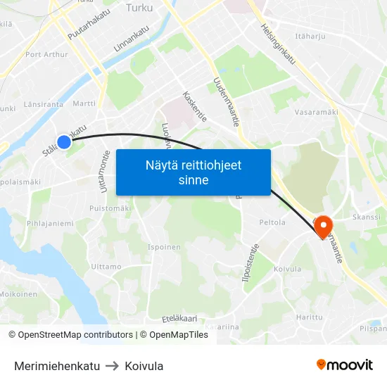 Merimiehenkatu to Koivula map