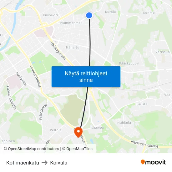 Kotimäenkatu to Koivula map
