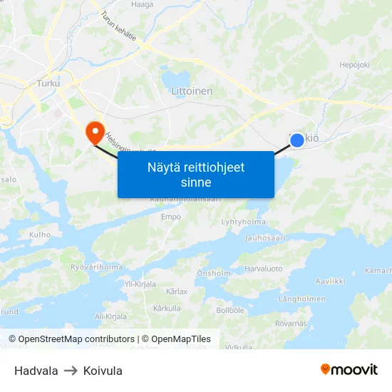 Hadvala to Koivula map