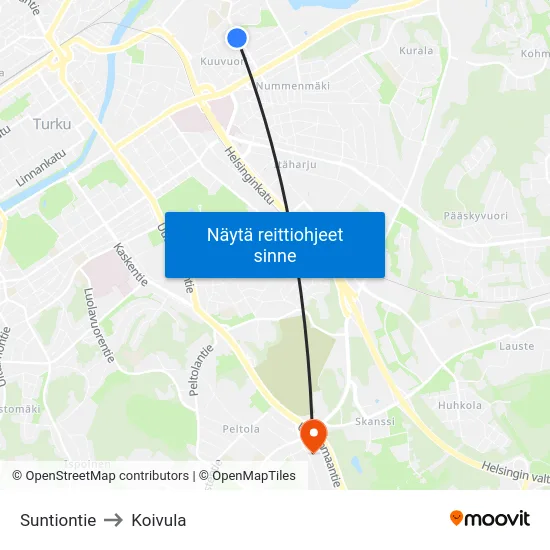 Suntiontie to Koivula map