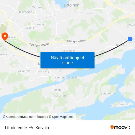 Littoistentie to Koivula map
