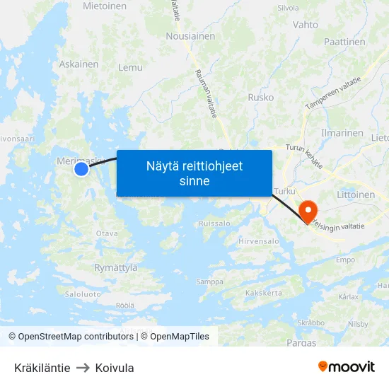 Kräkiläntie to Koivula map