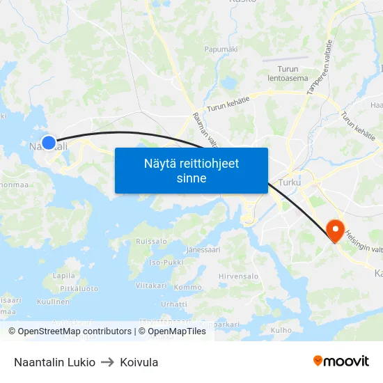 Naantalin Lukio to Koivula map