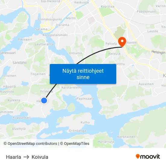 Haarla to Koivula map