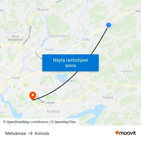 Metsämaa to Koivula map