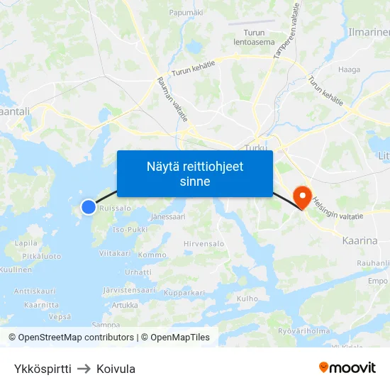 Ykköspirtti to Koivula map