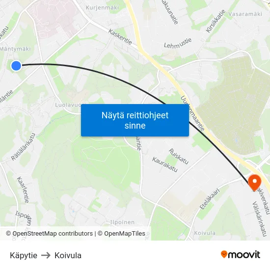Käpytie to Koivula map
