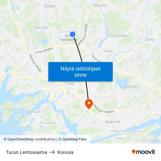 Turun Lentoasema to Koivula map