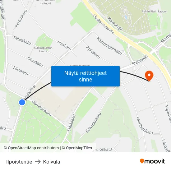 Ilpoistentie to Koivula map