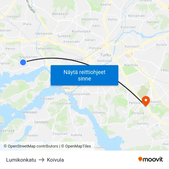 Lumikonkatu to Koivula map