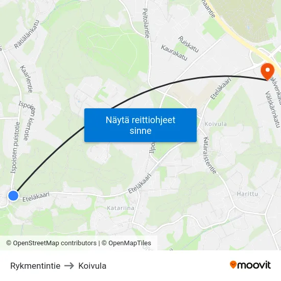 Rykmentintie to Koivula map