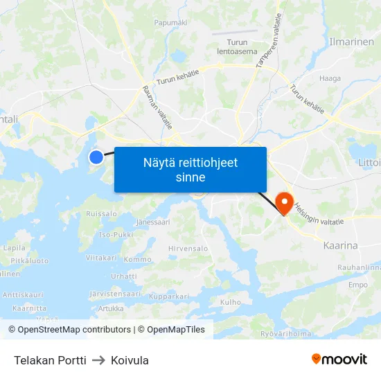 Telakan Portti to Koivula map