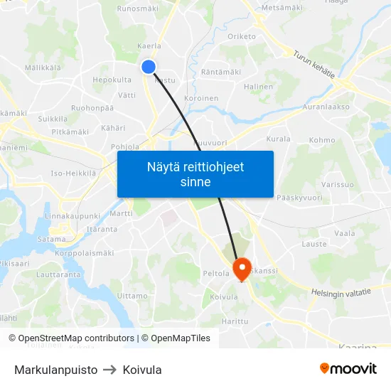 Markulanpuisto to Koivula map