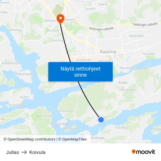 Jullas to Koivula map