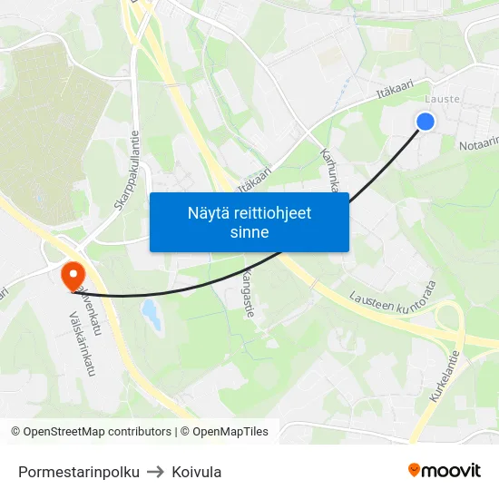 Pormestarinpolku to Koivula map