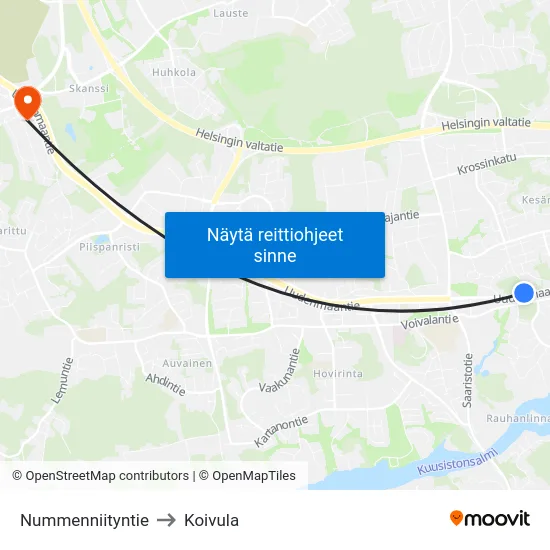 Nummenniityntie to Koivula map