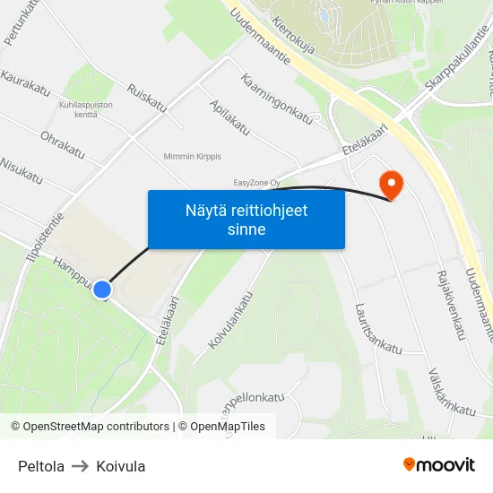 Peltola to Koivula map