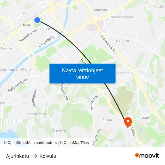 Ajurinkatu to Koivula map