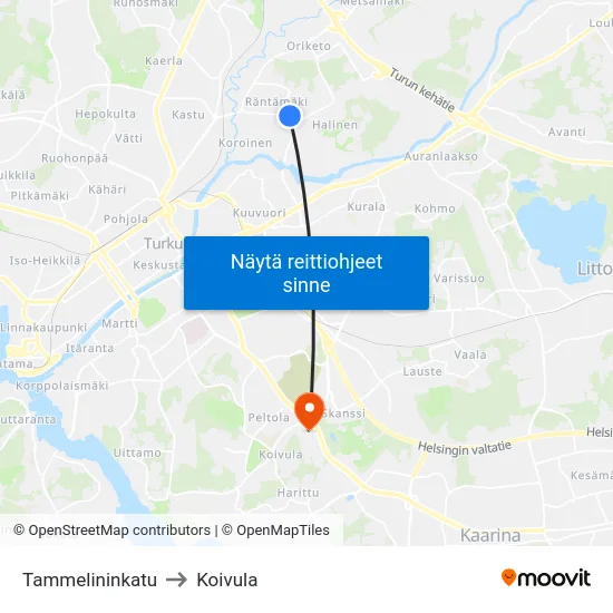 Tammelininkatu to Koivula map