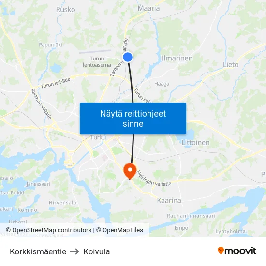 Korkkismäentie to Koivula map