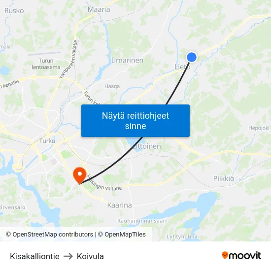 Kisakalliontie to Koivula map