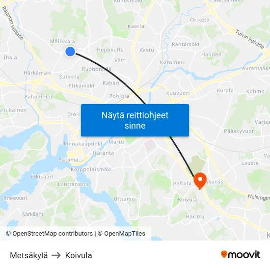 Metsäkylä to Koivula map