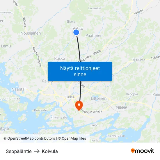 Seppäläntie to Koivula map