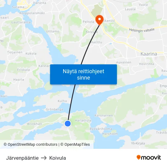 Järvenpääntie to Koivula map