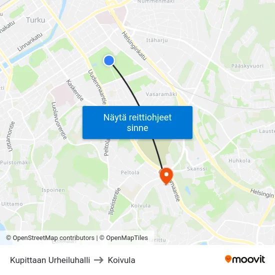 Kupittaan Urheiluhalli to Koivula map