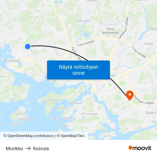 Murikko to Koivula map